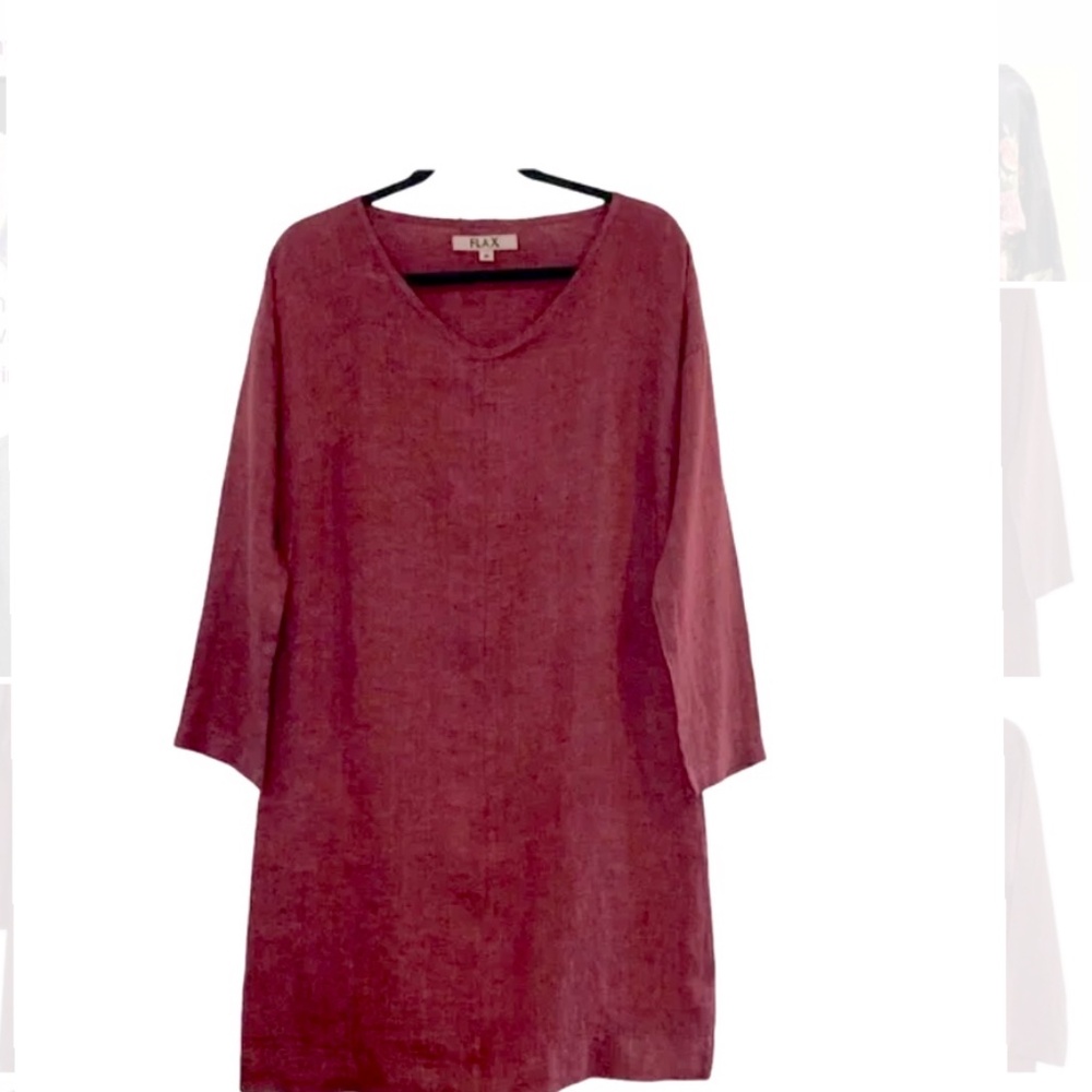 FLAX dress,Linen, Burgundy/cranberry  S (label P but oversi heathered weave